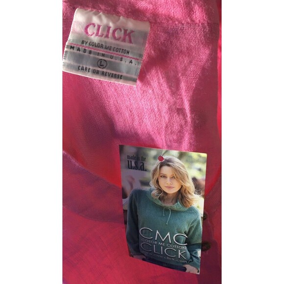 Click CMC Top Women's Size Large Pink Button Up Long Sleeve 100% Linen - Picture 8 of 8